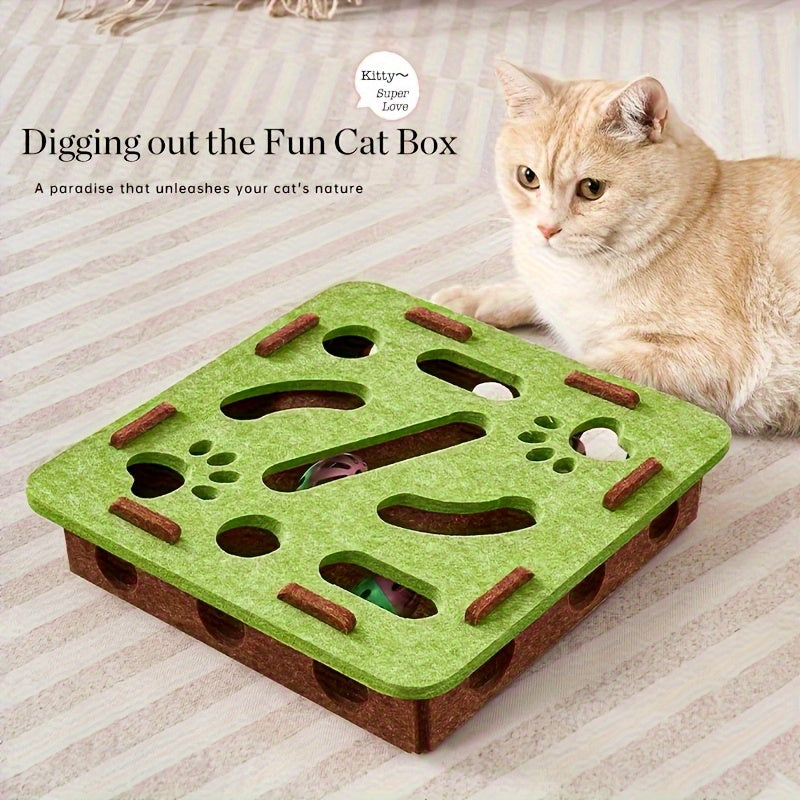 Interactive Cat Maze Puzzle Toy with Bell Ball & Felt Tunnel