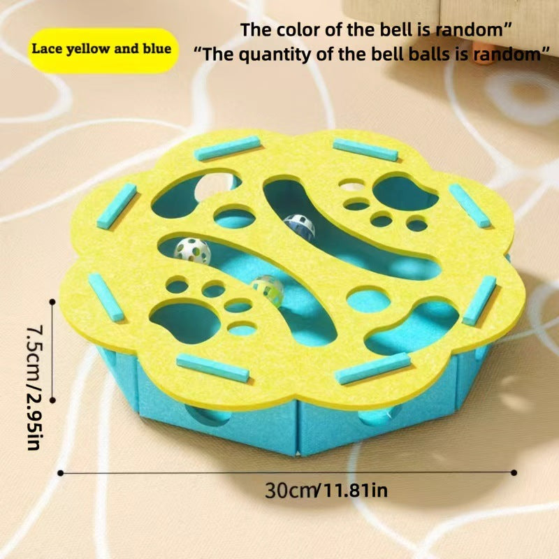 Interactive Cat Maze Puzzle Toy with Bell Ball & Felt Tunnel