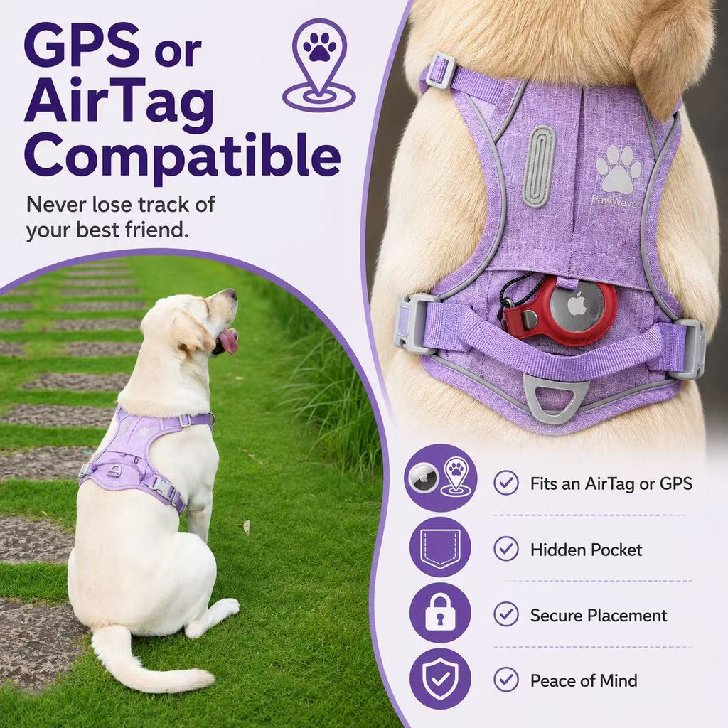Hidden Tracker Pocket No-Pull Dog Harness, Reflective & adjustable
