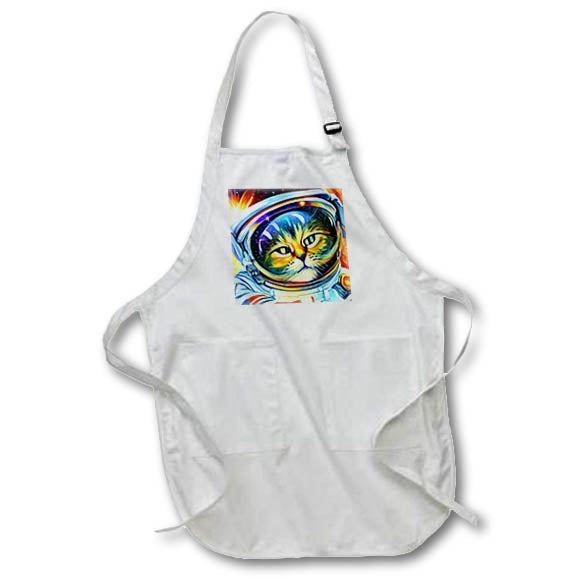 Apron - Nice cat in spacesuit. Green eyes, shining stars. Cool digital art Alexis Design - Animals Cat Galaxy
