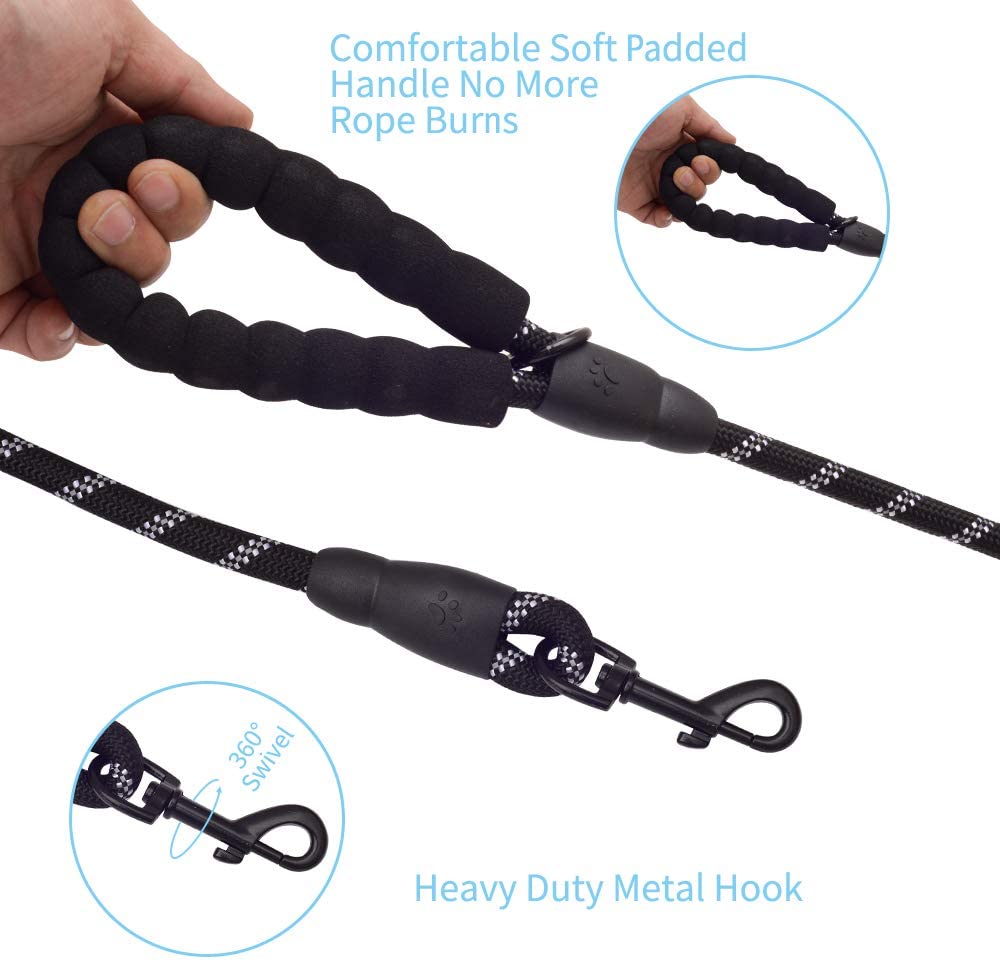 Fido N Feline 6 ft Padded Rope Dog Leash for Medium and Large Dogs - Black