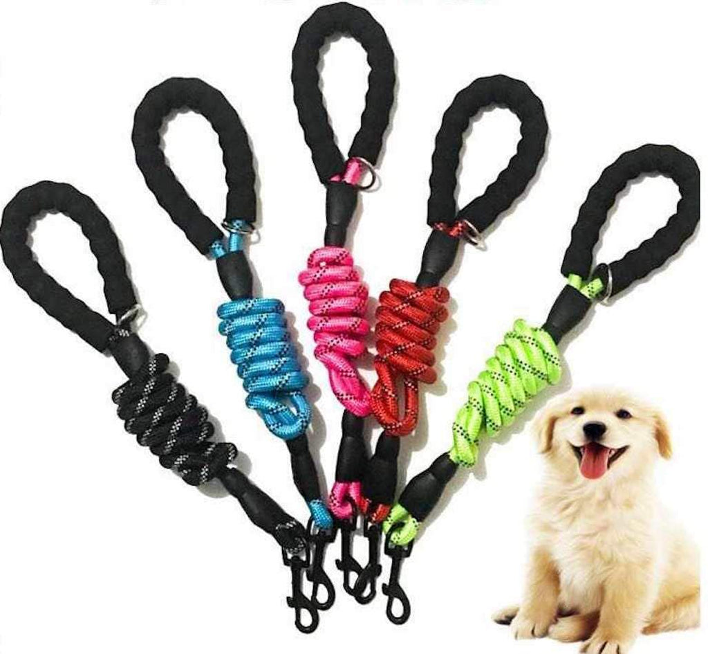 6-Foot Reflective Rope Dog Leash with Padded Handle – Black