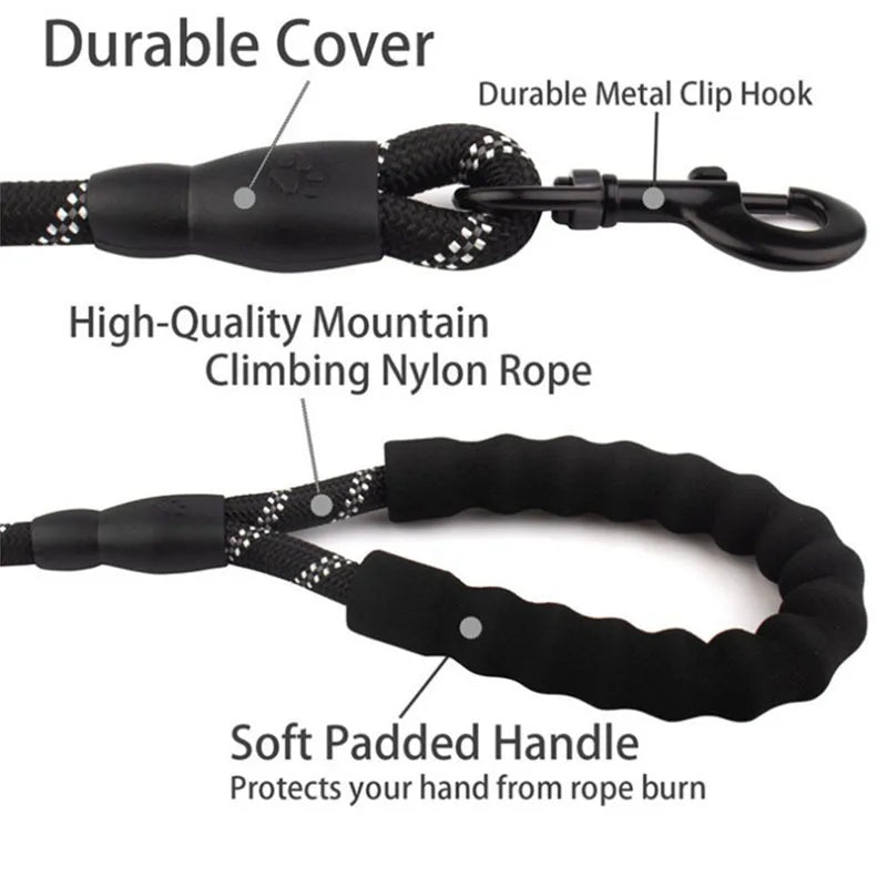 Reflective Dog Leash With Padded Handle Double Heavy Duty