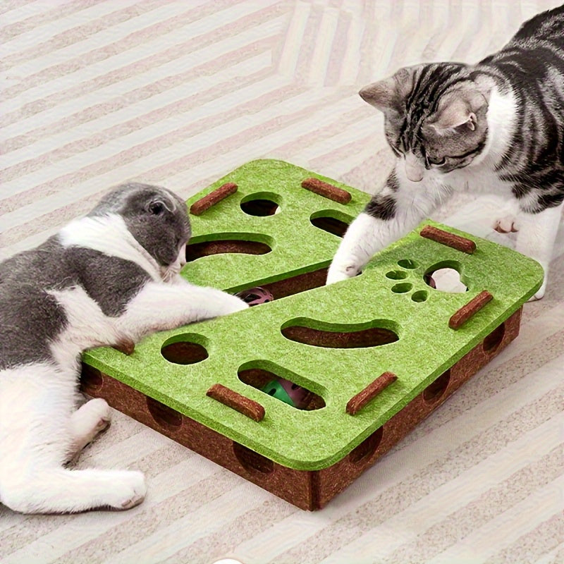 Interactive Cat Maze Puzzle Toy with Bell Ball & Felt Tunnel