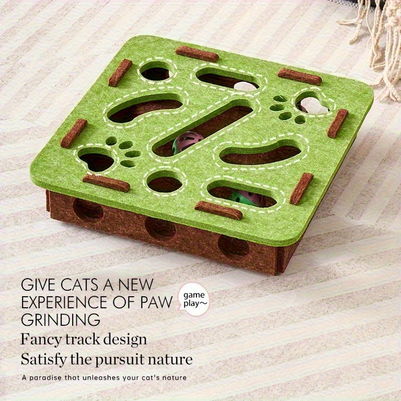 Interactive Cat Maze Puzzle Toy with Bell Ball & Felt Tunnel