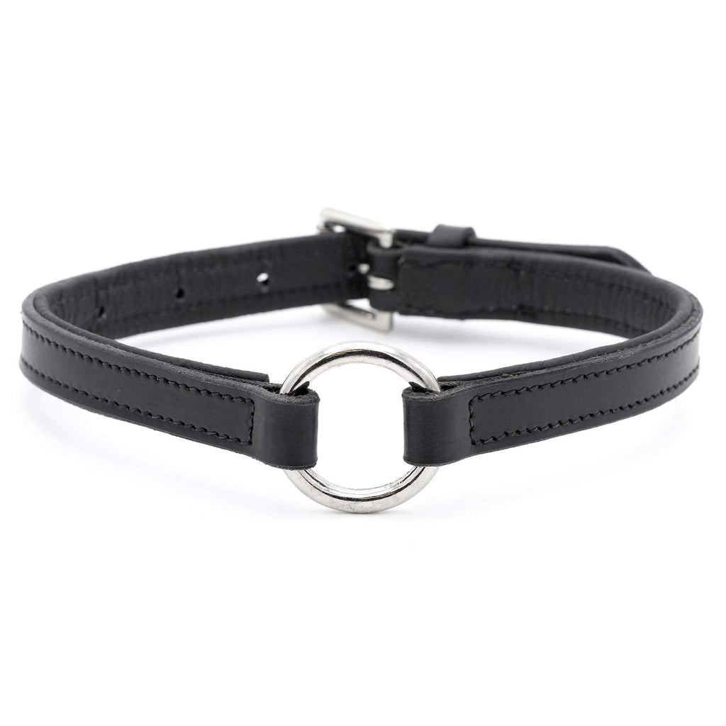 Jeffers Padded Black Leather Dog Collars with O-Ring and Nickel Hardware
